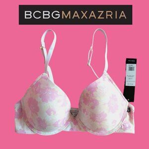 2/60🐣NWT BCBGMaxAzria Ultra Soft Push up Underwire Padded Bra Floral White Pink